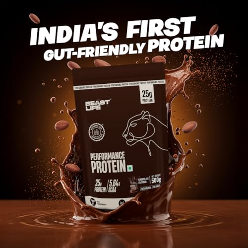 Image of BeastLife Performance Yeast Protein Powder | 25g Protein | Chocolate |NABL Lab Certified | High Absorption for Muscle Growth |Smooth & Light, Easy to Digest with Ultrasorb Tech|5.64g BCAA | Best For Gut | Beta Glucan | Improves Immune Function | 500g