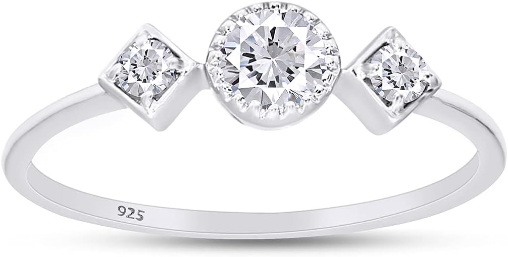 SAVEARTH DIAMONDS Three Stone Design, 3/8 Carat Round Cut Lab Grown Diamond Engagement Ring Jewelry for Women In 14k Gold Over Sterling Silver (0.38 Cttw)