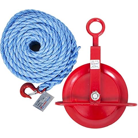 LiftinGear 250kg Gin Wheel Scaffolding Roofing Pulley with 20mtr 18mm Rope Cover