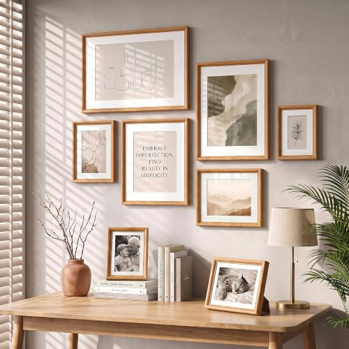 Solid Wood Picture Frame 5x7inch, Mat 4x6inch, Tempered Glass, Teak - Image 2