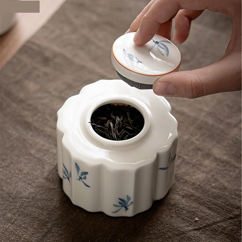 LYGSWDB Zuckerdose, handbemalte Orchideen-Teedose, Keramikglas, versiegeltes Glas, tragbare Teebox, Aufbewahrungsbehälter, Aufbewahrungsbox, Teebehälter, Teedose, Bonbongläser, Teedose (Farbe: 12 x