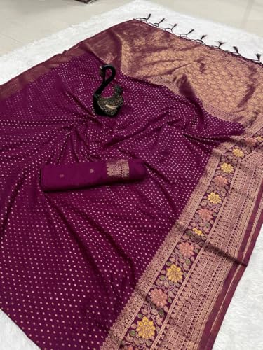 Image of Kanjivaram Silk Saree for Women - Handloom Floral Weaving, Contrast Border, Heavy Gold Zari Rich Pallu, Traditional Designer Wedding & Festive Saree with Blouse Piece