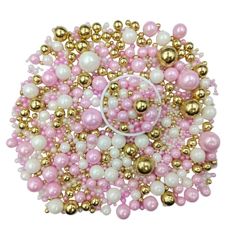Image of Edible White Pink Gold Sugar Pearls Candy Sprinkles 120G / 4.23Ounce Baking Cake Sprinkles Cupcake and Cake Topper Cookie Decorations Wedding Party Valentines Halloween Christmas Supplies