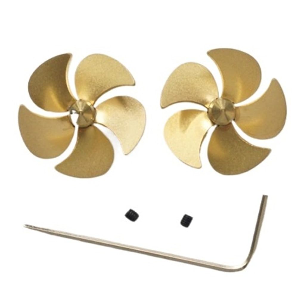 RC Boat Propeller Set, 24mm/25mm Five-Blade Copper, 2mm/3mm Shaft Hole, Left & Right Hand, 2 Pieces(25mm-3mm)