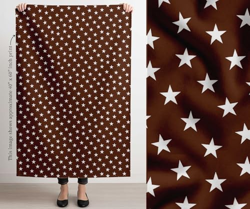 Image of Soimoi Brown Cotton Canvas Fabric Stars Star Printed Craft Fabric by the Meter 58 Inch Wide