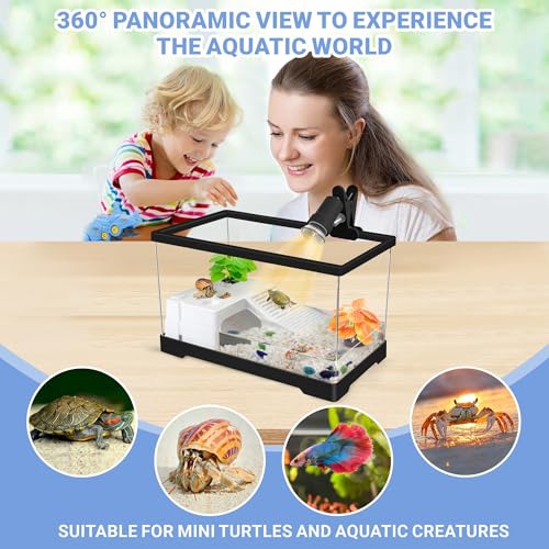 Image of GOZILLA Mini Turtle Tank Kit with Adjustable Lamp, Upgrade PC Hermit Crab Tank,Small Turtle Starter Kit with Lid, Hideout Platform for Baby Turtles, Crabs, Fish.(11.8x7.24x7.1'' /Black)