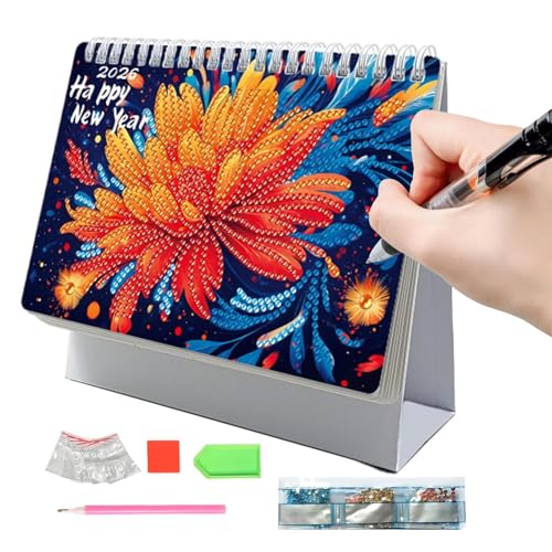 Calendario de escritorio de arte con gemas 2026 mensual para planificar tareas