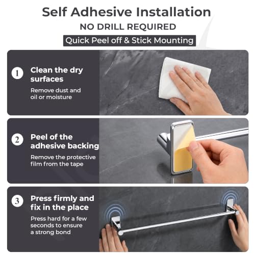 Image of Plantex J4 Stainless Steel Towel Rod /Self Adhesive Cloth Hanger for Bathroom /24 Inch Towel Bar /Bathroom Accessories - Pack of 1 (Chrome)
