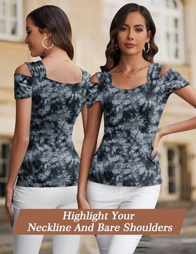 Image of Blingfit Cold Shoulder Tops Summer Tunic Shirts for Women T Shirts V Neck Short Sleeve Casual Tees Blouses 2026