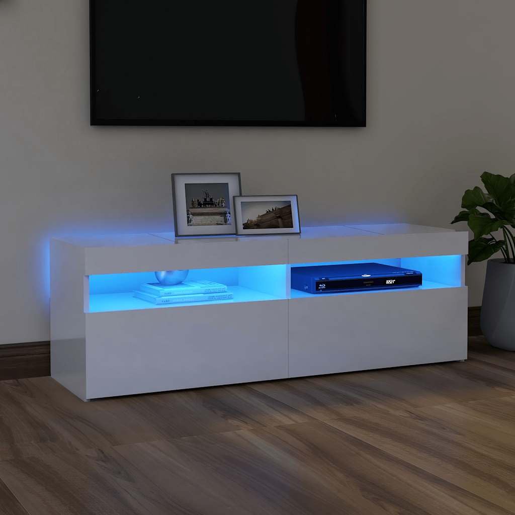 vidaXL TV Cabinet with LED Lights Hifi Stand Entertainment Centre Modern TV Unit Desk Bedroom Living Room Furniture High Gloss White — image 1