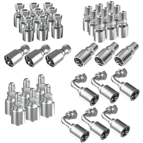 Image of 36PCS 3 /4inch Hydraulic Hose Fittings 3 /4 inch NPTF Male & JIC 37 Female & Male & Female 90 Elbow, Hydraulic Hose Crimp Fitting Ends for Air Hose Repair Kit