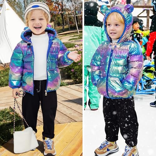 JinBei Jungen Winterjacke Kleinkind Steppjacke Blau Winddicht Kinderjacke mit Kapuze Ultraleicht Kinder Jacket Wintermantel Baby Winter Jacke mit Taschen, GR.86-92, 1-2 Jahre