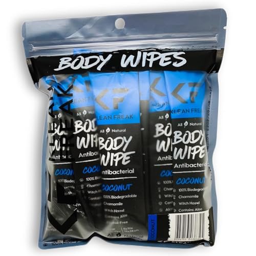Image of The Klean Freak Body Wipes - 12 count Individually Wrapped | Showerless Body Wipe for Women & Men | Sustainable Bodywipes for Gym, Travel, Camping | Coconut