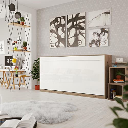 SMARTBett Schrankbett Standard 90x200 120x200 140x200 160x200 Bettschrank Wandbett Wildeiche/Weiss Hochglanz 90 Horizontal – Bild 6