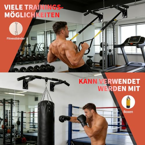 ISE Klimmzugstange Wand zur Wandmontage, Pull Up Bar mit rutschfesten Griffen, Klimmzugstange Decke mit Wandhalterung & 8 Schwerlastdübel zur Montage SY-165 – Bild 6