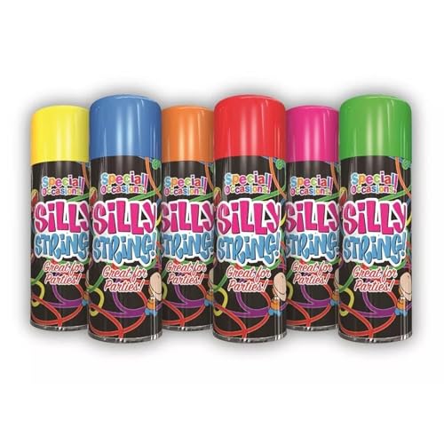 Silly String Spray Party Streamers Mixed Colours Fun Spray Cans for Kids Birthday Weddings Festivals Christmas Celebrations & Pranks - Pack of 6