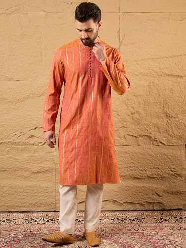 Image of Men's Embroidered Solid Calf Length Kurtas | Men | Kurtas for Mens | Straight Fit Kurta for Men's