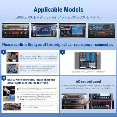 Eonon Autoradio kompatibel mit BMW E46 1998-2006, Android 14 CarPlay, Android Auto, MirrorLink, 3+32 GB GPS, Bluetooth, USB-RCA-Ausgang, unterstützt Rückfahrkamera Online-Update E46X7