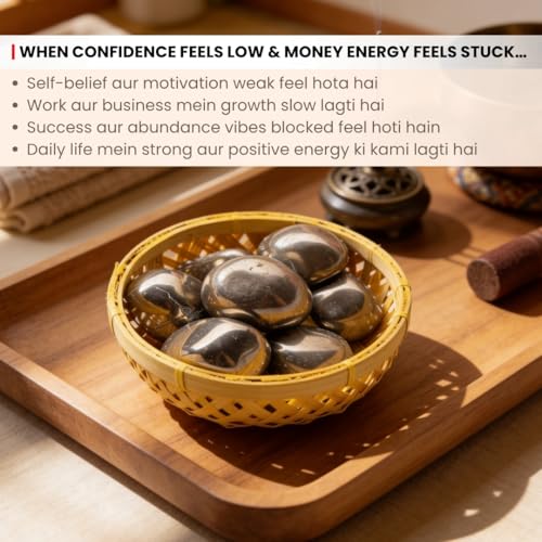 Image of Plus Value Premium Pyrite Tumbled Pebbles Stone for Wealth & Money Attraction Reiki Healing Crystal Chakra Aura (200gm, Basket)
