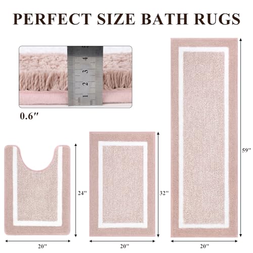 Pauwer 3-Piece Bathroom Shower Rug Set with U-Shaped Contour Toilet Mat, Absorbent Microfiber Plush Bath Mats, Non-Slip, Machine Washable Shaggy Bathroom Floor Mats, Dusty Pink
