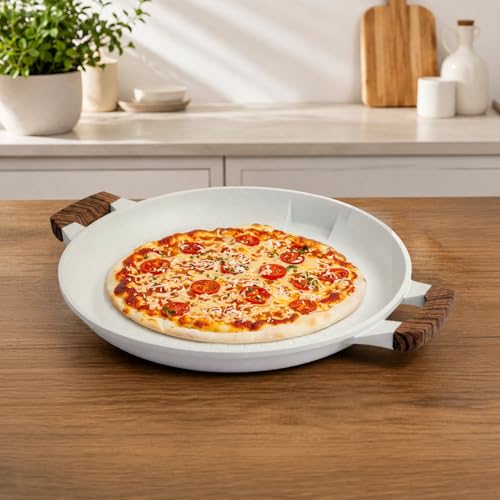 Image of HomeEssentials Non-Stick Grill Pan- 33cm Volcanic Rock Stone-Derived Griddle Pan with Heat-Resistant Wood-Grain Handles -for Kitchen, Non-Toxic, Chemical & PFOA Free, Gas Stove Induction Compatible