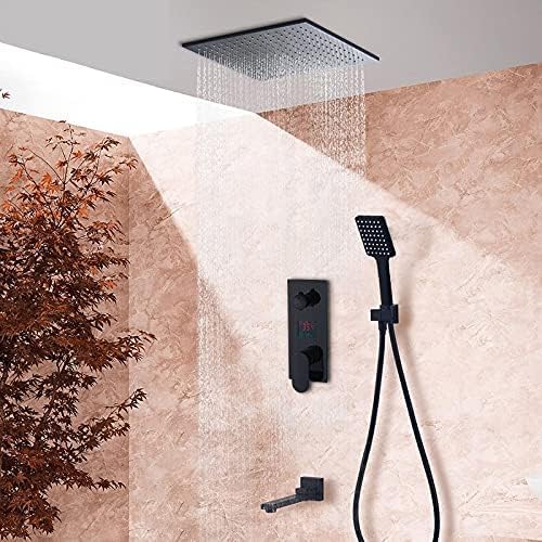 Douche numérique noire avec mitigeur 3 voies et affichage de température