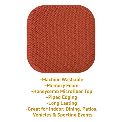 Sweet Home Collection Chair Cushion Memory Foam Pads Honeycomb Pattern Slip Non Skid Rubber Back Rounded Square 16" X 16" Seat Cover, 4 Pack, Rust #TOP2