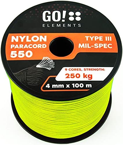 GO!elements 100m Paracord made of Nylon Rope - 4mm Paracord 550 Type III - suitable as Drawstring Cord, Washing Line Rope, etc. | Max. 250kg, Color:White