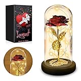led rosenkerzen 🌹 【Helle Glaskuppel】 - 8 Zoll Höhe, 3,5 Zoll Durchmesser und 4,3 Zoll Holzfarbe Holzsockel. Die Dicke des Glases beträgt 0,1 Zoll. Handgemachte konservierte Rosen mit LED-Lichtern in Glaskuppel auf Holzsockel. Zuverlässiges Paket.