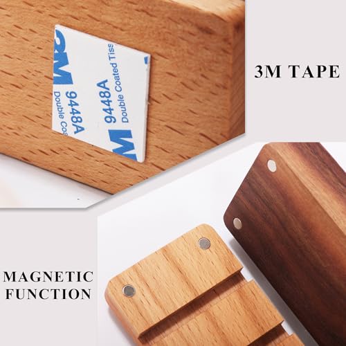 Magnetic Cord Holder with 6 Slots - Walnut & Beech Wood Cable Organizer for Lightning, USB, USB-C, Stick-on Design for Desk, Under Desk, Nightstand - Image 5