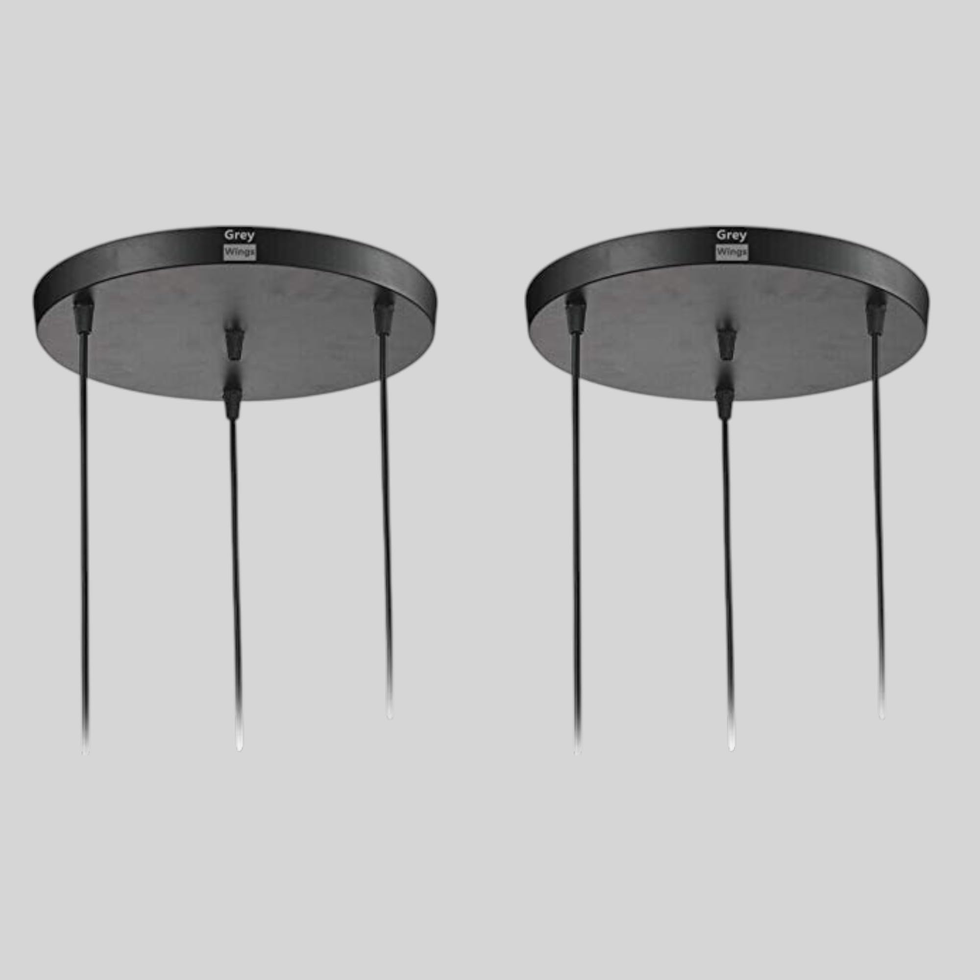 GreyWings Metal Thali Base for Hanging Lights, Round 23 cm Ceiling Canopy, Black Finish Lamp Mounting Plate for 3 Pendant Lights, Lighting Hardware, Pack of 2-image-38