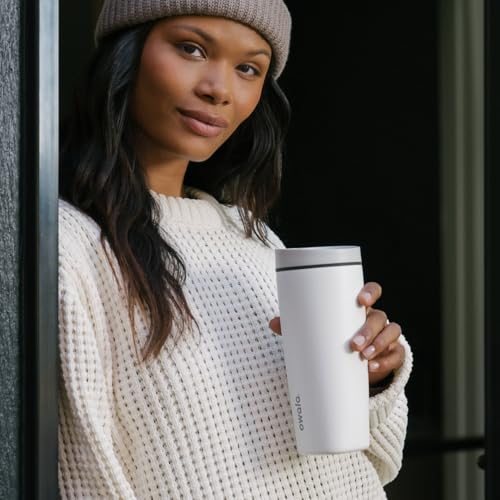 Image of Owala SmoothSip Slider Insulated Stainless Steel Coffee Tumbler, Reusable Iced Coffee Cup, Hot Coffee Travel Mug, BPA Free 20 oz, Peachy Keen