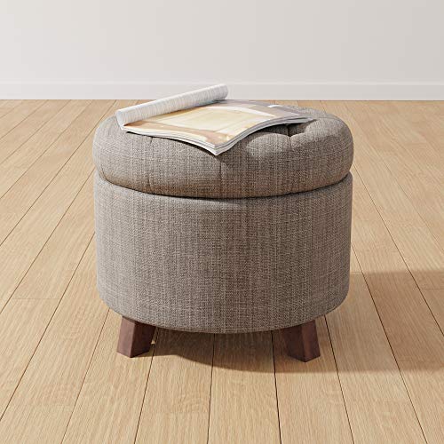 Amazon Basics Upholstered Tufted Storage Round Ottoman Footstool, Grey, 20"W X 20"D X 17"H #TOP1