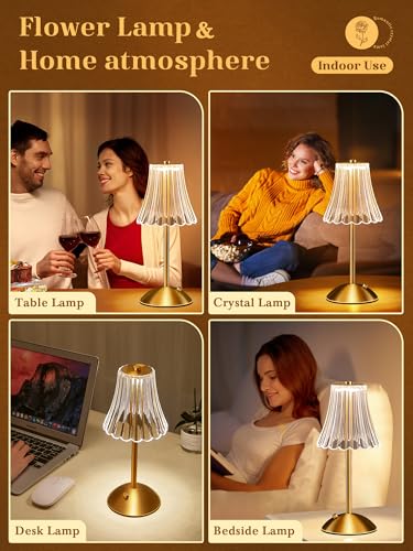 Image of One Fire Crystal Lamp Set of 2, 3 Colors Gold Lamps Mood Listing, Dimmable Bedroom Lamps Vintage Lamp,Rechargeable Nightstand Lamp, Table Lamp for Bedroom Living Room Bathroom Hotel Bar