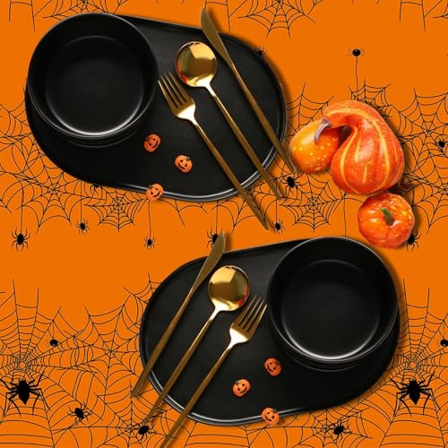 Image of Halloween Tablecloth,2 Pack Disposable Plastic Tablecloth 54 inchx108 inch Halloween Decorations,Orange Table Cloth for Birthday Decors,Spider Web Table Cover,Party Supplies for Indoor or Outside,Home,Dinner