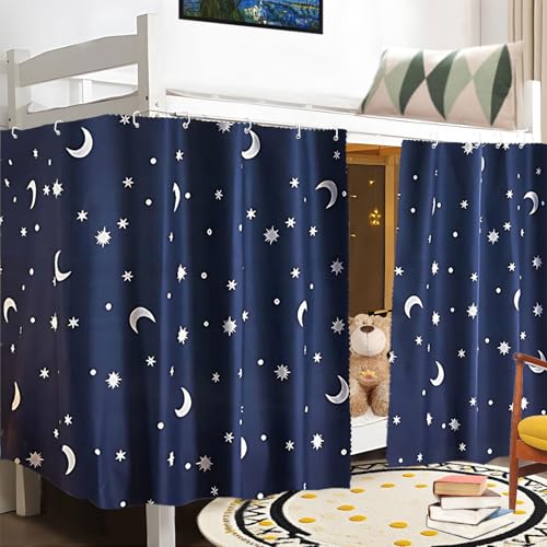 zhidiloveyou 2 Panels Bottom Bunk Bed Curtains Privacy Dorm Loft Blackout Bed Curtain Decor (Star and Moon)