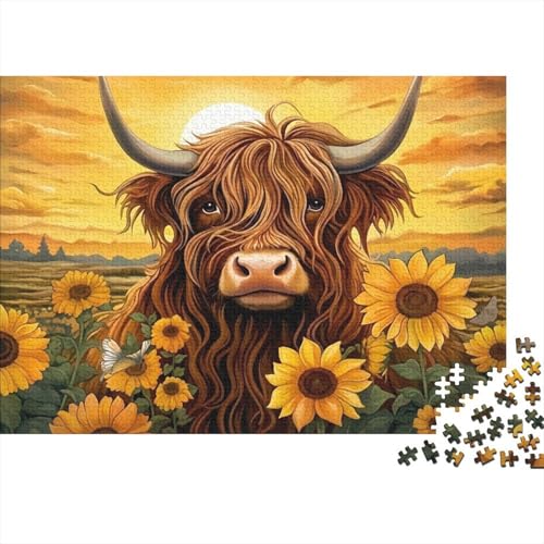 Rompecabezas de vacas y girasoles de 70x50cm, el entretenimiento creativo ideal para tu hogar.