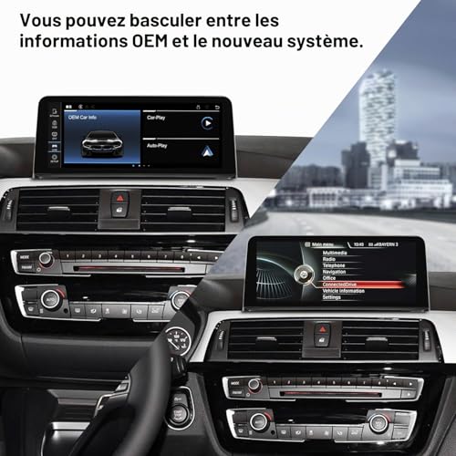 Écran Linux BMW F30 F31 compatible CarPlay iOS 26 et Android Auto intégré