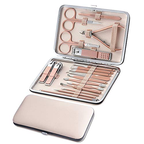 Kit de manucure 18 pièces - Coupe-ongles professionnel - Kit de pédicure - Outils de toilettage en acier inoxydable - Avec étui de voyage - Pour voyage et maison Cover