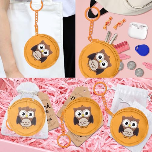 15 Pack Owl Mini Coin Purse with Keyrings for Woodland Animals Birthday Party, Owl Themed Goodie Bag Stuffer, Present for Friends, Creative Souvenirs, Khaki3