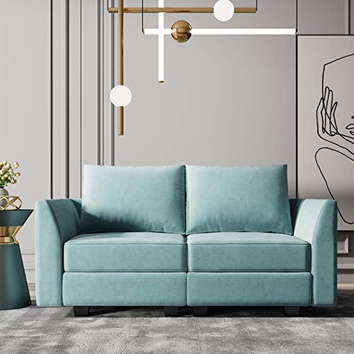 Honbay Fabric Loveseat Modern 2 Seater Couch Modular Love Seat Sofa For Small Apartment, Aqua Blue #TOP1