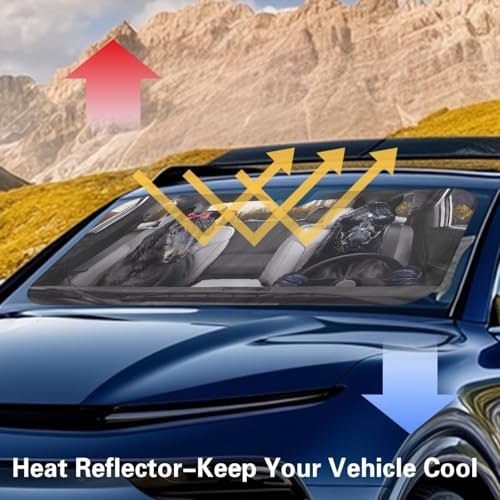 Image of Fashion Black Horse Sunshade Visor Car Windshield Sun Shade Easy Installation Foldable Automotive Interior Accessories for Sun Protection Sun Shade for UV Protection