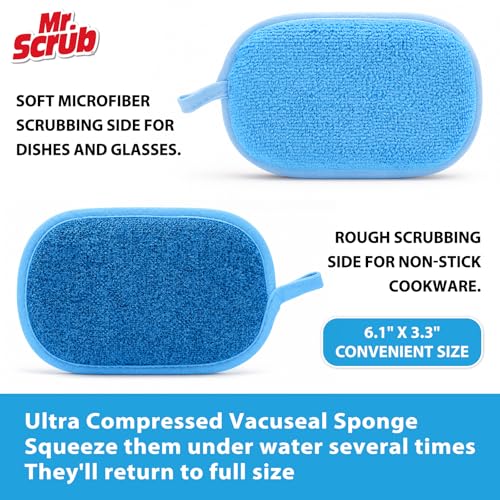 Image of Mr. Scrub Sponges Kitchen Dish Sponge for Washing Dishes Cleaning Kitchen, 8 Pack, Non Scratch, Rough Scrubbers Side for Non-Stick Cookware, Soft Microfiber Scrub Side for Dishes, Multicolor