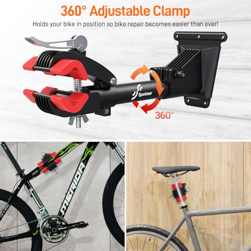 Sportneer Bike Repair Stand: 360 Rotatable Wall Mounted Removable Bike Clamp - Adjustable Home Bicycle Maintenance Stand with 2 Mounting Plates for Diameter of 1-1.6’’ Bicycle by Sportneer - Image 2