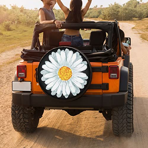 Image of Vintage White Daisy Spare Tire Cover Dust-Proof Wheel Tire Cover Fit Trailer, RV, SUV and Many Vehicle 17 Inch