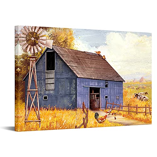 Duobaorom Large Abstract Farmhouse Wall Art Rustic Old Barn Farmhouse Windmill Farm Animals Painting Pictures For Living Room Kitchen Decoration Stretched And Framed Ready To Hang 24X36Inch #TOP29