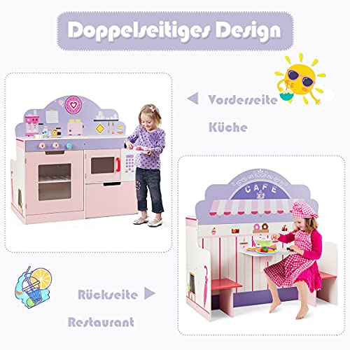 2 in 1 Kinderküche und Restaurant doppelseitiges Rollenspiel Set Spielküche HUIJK – Bild 5