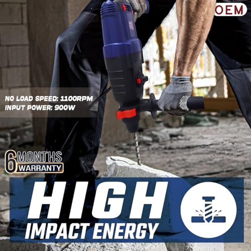 Image of OEM Professional 26MM Rotary Hammer Drill 900W Heavy-Duty 3-Mode Machine | Full Copper Motor | Forward /Reverse Function | Includes 3 Drill Bits + 2 Chisels | 6-Month Warranty