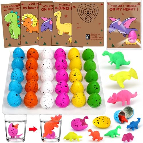 Amazon.com: Valentines Day Cards Gifts For Kids 30 Dinosaur Egg With ...