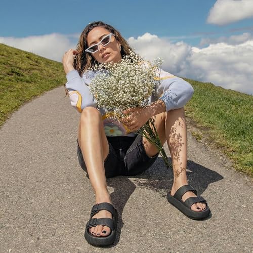 Image of CUSHIONAIRE Fame Pillow Recovery Sandals for Women, Adjustable Double Buckle Waterproof EVA Cloud Slides for Women